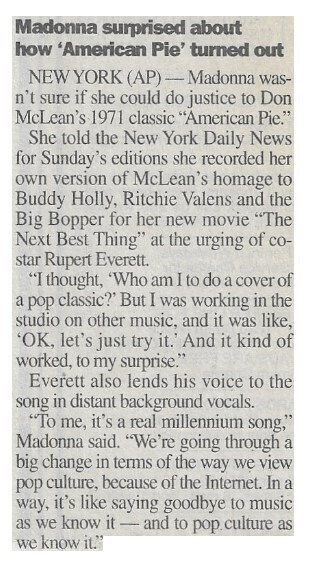 Madonna / Madonna Surprised About How &#39;American Pie&#39; Turned Out | February 2000