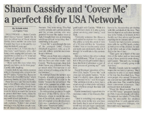Cassidy, Shaun / Shaun Cassidy and &#39;Cover Me&#39; a Perfect Fit for USA Network | Newspaper Article | March 2000