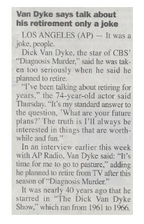 Van Dyke, Dick / Van Dyke Says Talk About His Retirement Only a Joke | October 2000
