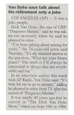 Van Dyke, Dick / Van Dyke Says Talk About His Retirement Only a Joke | October 2000