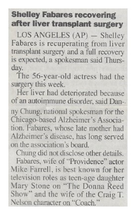 Fabares, Shelley / Recovering After Liver Transplant Surgery | October 2000
