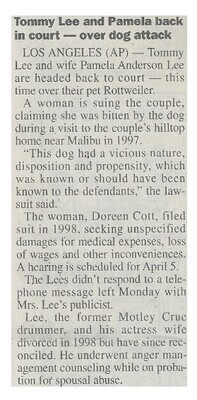 Lee, Tommy / Tommy Lee and Pamela Back in Court - Over Dog Attack-with Pamela Anderson (2000)