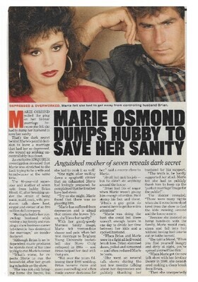 Osmond, Marie / Marie Osmond Dumps Hubby to Save Her Sanity / 2000