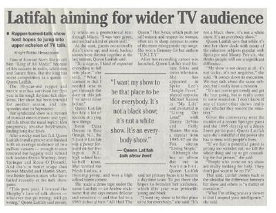 Queen Latifah / Latifah Aiming for Wider TV Audience | Newspaper Article | August 2000