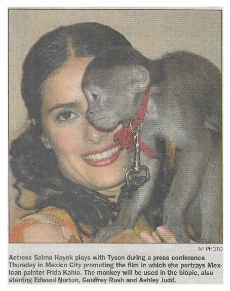 Hayek, Salma / Mexico City, Mexico (with Monkey) | April 2001