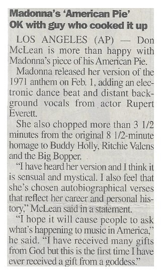 Madonna / Madonna&#39;s &#39;American Pie&#39; OK with Guy Who Cooked it Up | February 2000