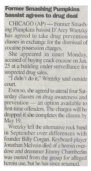 Smashing Pumpkins / Former Bassist Agrees to Drug Deal | February 2000