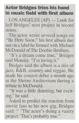 Bridges, Jeff / Actor Bridges Tries His Hand in Music Field with First Album | January 2000