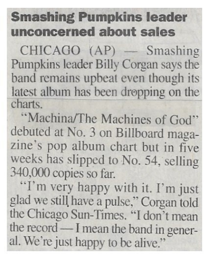 Smashing Pumpkins / Leader Unconcerned About Sales | January 2000