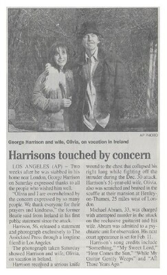 Harrison, George / Harrisons Touched By Concern | January 2000
