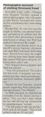 Streisand, Barbra / Photographer Accused of Stalking Streisand Freed | January 2000