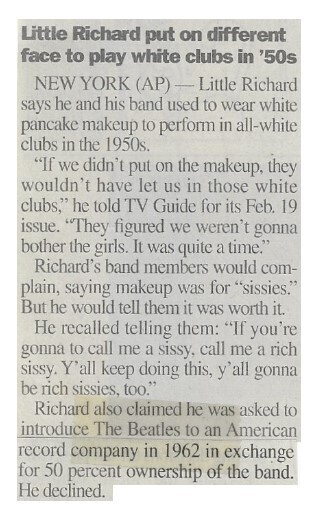 Little Richard / Put On Different Face to Play White Clubs in '50s | February 2000