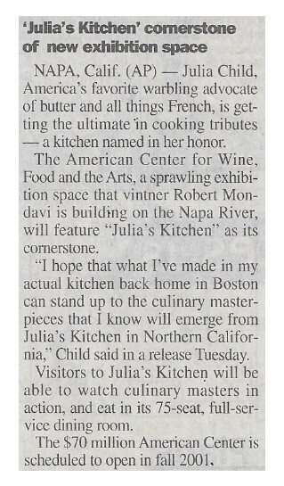 Child, Julia / Julia&#39;s Kitchen Cornerstone of New Exhibition Space | April 2000