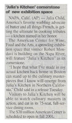 Child, Julia / Julia's Kitchen Cornerstone of New Exhibition Space | April 2000