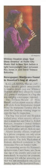 Houston, Whitney / Marijuana Found in Houston&#39;s Bag at Airport | January 2000