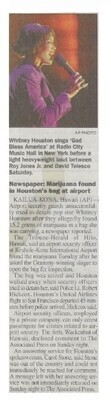 Houston, Whitney / Marijuana Found in Houston's Bag at Airport | January 2000