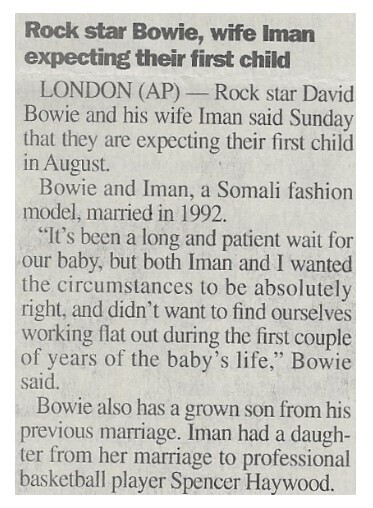 Bowie, David / Rock Star Bowie, Wife Iman Expecting Their First Child | February 2000