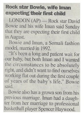 Bowie, David / Rock Star Bowie, Wife Iman Expecting Their First Child | February 2000