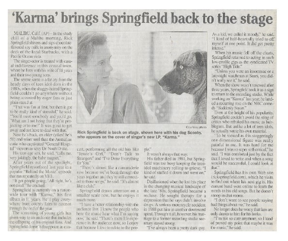 Springfield, Rick / Karma Brings Springfield Back to the Stage | March 2000