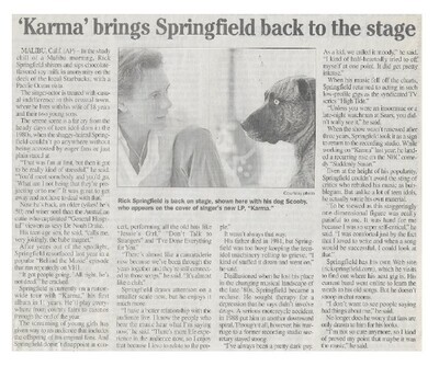 Springfield, Rick / Karma Brings Springfield Back to the Stage | March 2000