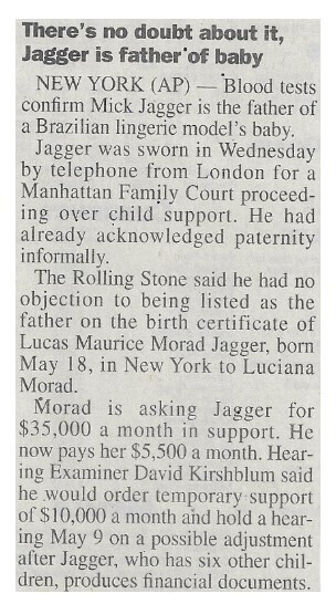 Jagger, Mick / There's No Doubt About It, Jagger is Father of Baby | March 2000