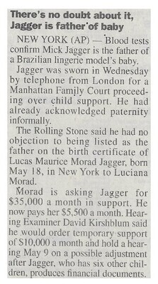 Jagger, Mick / There's No Doubt About It, Jagger is Father of Baby | March 2000