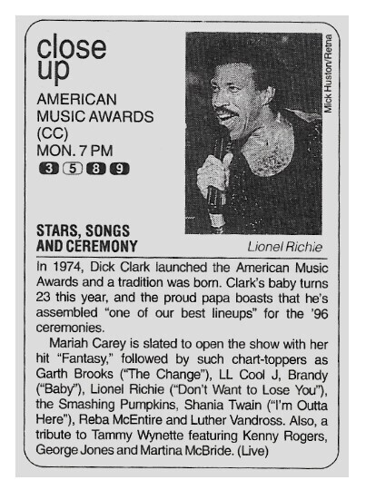 Richie, Lionel / American Music Awards (Close Up) | January 1996