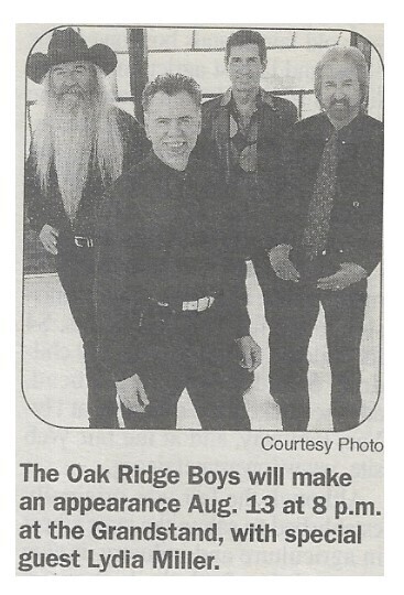 Oak Ridge Boys / Appearance at the Grandstand | Newspaper Photo | August 2001