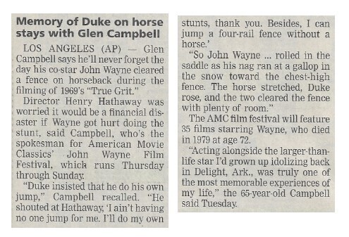 Campbell, Glen / Memory of Duke on Horse Stays with Glen Campbell | Newspaper Article | July 2001