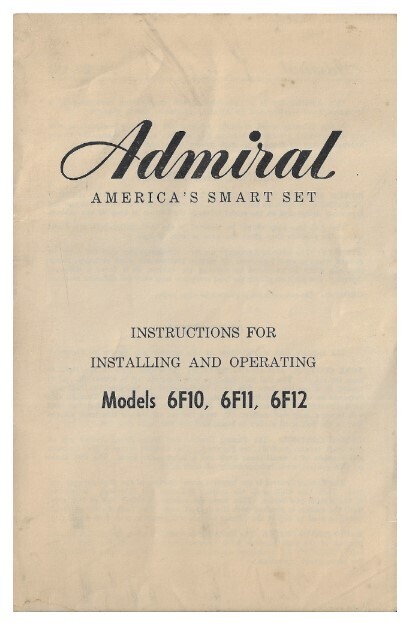 Admiral / America's Smart Set | User Guide | for Models 6F10, 6Fll, 6F12