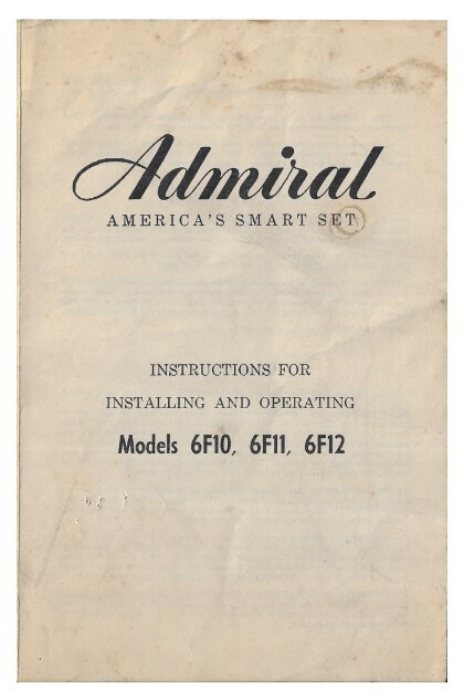 Admiral / America's Smart Set | User Guide | for Models 6F10, 6F11, 6F12