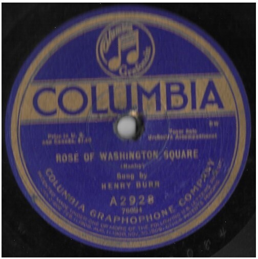 Burr, Henry / Rose of Washington Square | Columbia A2928 | 10 Inch Shellac Single (78 RPM) | April 1920