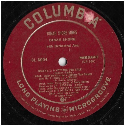 Shore, Dinah / Dinah Shore Sings | Columbia CL-6004 | 10 Inch Vinyl Album (33 RPM) | 1949