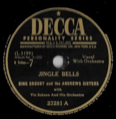 Crosby, Bing (+ The Andrews Sisters) / Jingle Bells | Decca 23281 | 10 Inch Shellac Single (78 RPM) | 1947