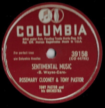 Clooney, Rosemary (+ Tony Pastor) / Sentimental Music | Columbia 39158 | 10 Inch Shellac Single (78 RPM) | 1951