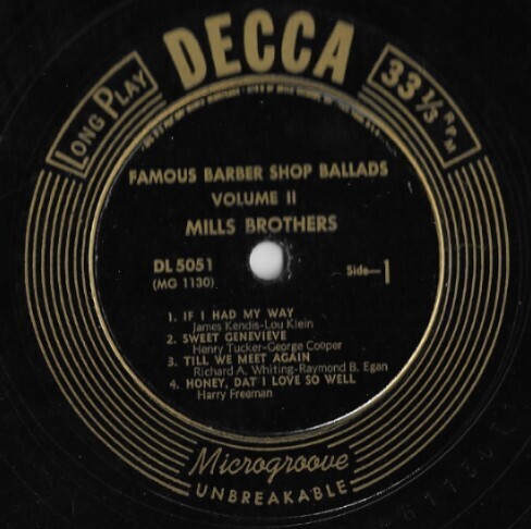 Mills Brothers, The / Famous Barber Shop Ballads - Volume II | Decca DL-5051 | 10 Inch Vinyl Album (33 RPM) | 1949