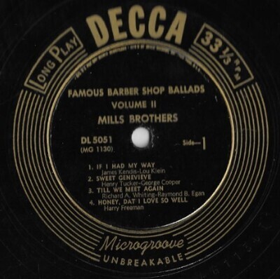 Mills Brothers, The / Famous Barber Shop Ballads - Volume II | Decca DL-5051 | 10 Inch Vinyl Album (33 RPM) | 1949