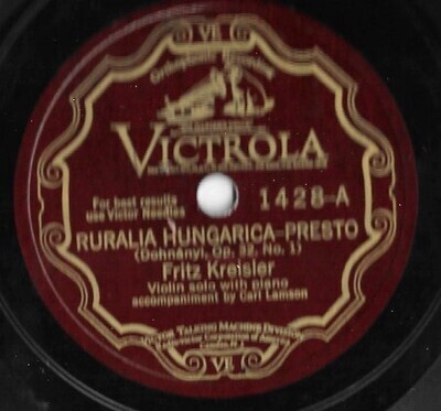 Kreisler, Fritz / Ruralia Hungarica-Presto | Victrola 1428 | 10 Inch Shellac Single (78 RPM) | February 1928