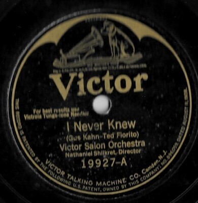 Victor Salon Orchestra / I Never Knew | Victor 19927 | 10 Inch Shellac Single (78 RPM) | March 1926