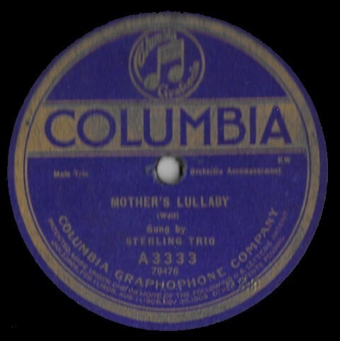 Sterling Trio / Mother&#39;s Lullaby | Columbia A-3333 | 10 Inch Shellac Single (78 RPM) | October 1920