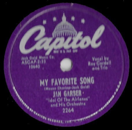 Garber, Jan / My Favorite Song | Capitol 2264 | 10 Inch Shellac Single (78 RPM) | 1952