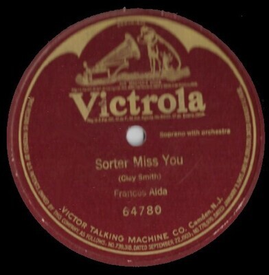 Alda, Frances / Sorter Miss You | Victrola 64780 | 10 Inch Shellac Single (78 RPM) | July 1919