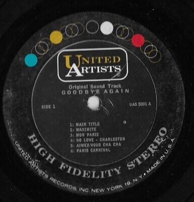 Auric, Georges / Goodbye Again (Original Sound Track) | United Artists UAS-5091 | 12 Inch Vinyl Album (33 RPM) | 1961