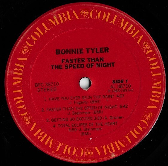 Tyler, Bonnie / Faster Than the Speed of Night | Columbia BFC-38710 | 12 Inch Vinyl Album (33 RPM) | September 1983