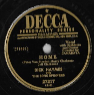 Haymes, Dick / Home | Decca 27217 | 10 Inch Shellac Single (78 RPM) | September 1950