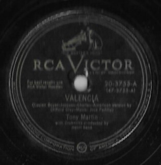 Martin, Tony / Valencia | RCA Victor 20-3755 | 10 Inch Shellac Single (78 RPM) | February 1950