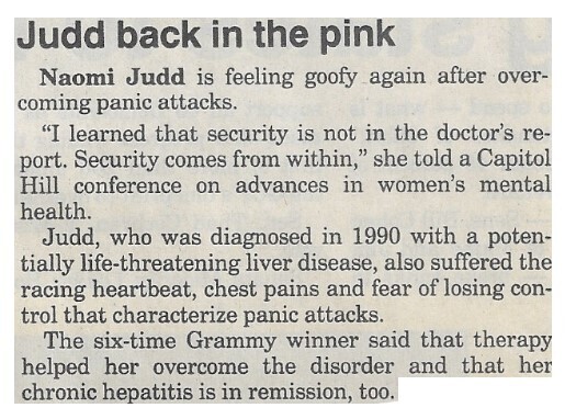 Judd, Naomi / Judd Back in the Pink | Newspaper Article | 1995