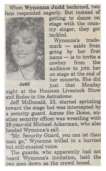 Judd, Wynonna / Two Fans Responded Eagerly | Newspaper Article | 1993