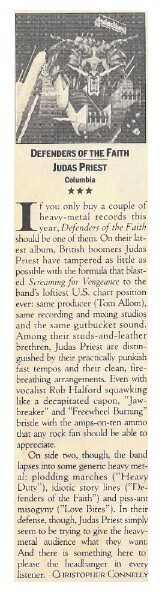 Judas Priest / Defenders of the Faith | Magazine Review | April 1984