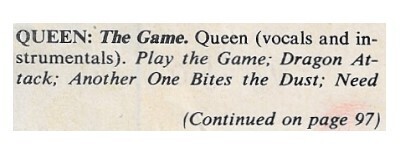 Queen / The Game | Magazine Review | October 1980